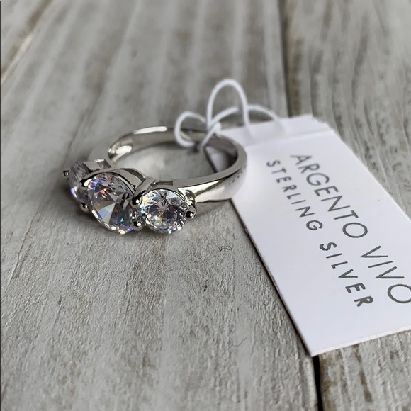 NEW Argento Vivo 3 Stone Sterling Silver Ring - Picture 3 of 8